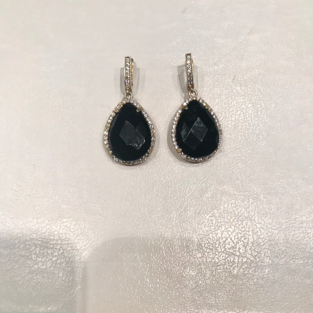 Black stone earrings with diamonds all around
